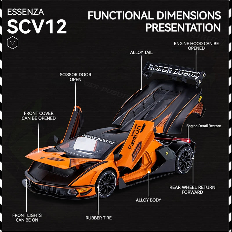 Modelo de Carro Diecast Lamborghini SCV12 em Escala 1:24