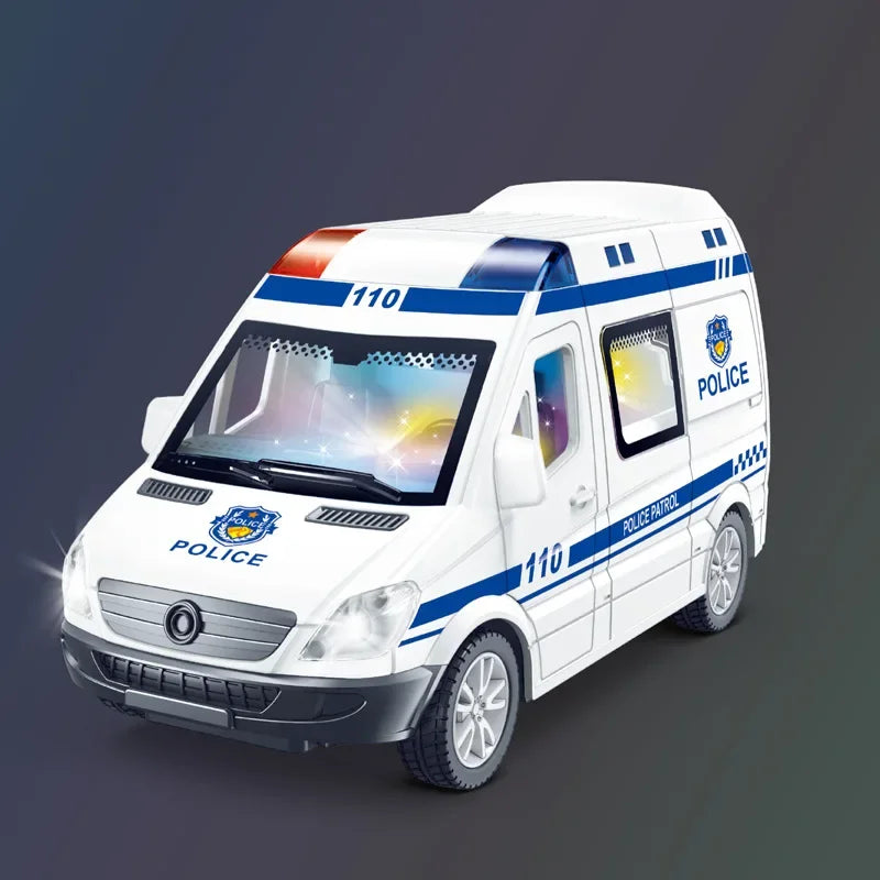 1:32 mini carro ambulância caminhão de bombeiros modelo policial som e luz