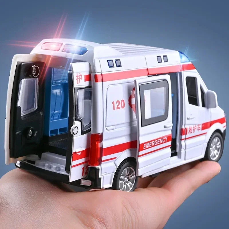 1:32 mini carro ambulância caminhão de bombeiros modelo policial som e luz