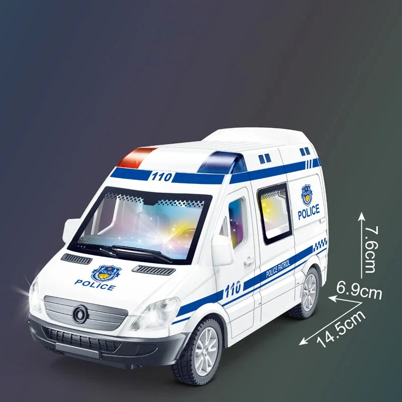 1:32 mini carro ambulância caminhão de bombeiros modelo policial som e luz