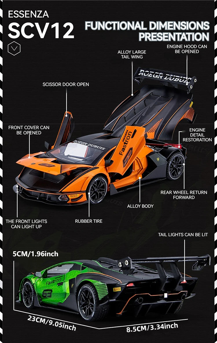 Modelo de Carro Diecast Lamborghini SCV12 em Escala 1:24